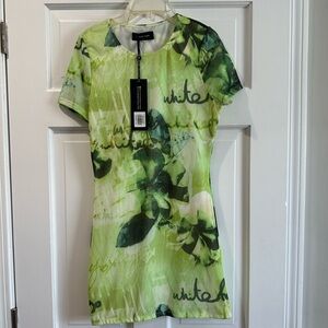 White Fox Green Floral Women's Mini Dress